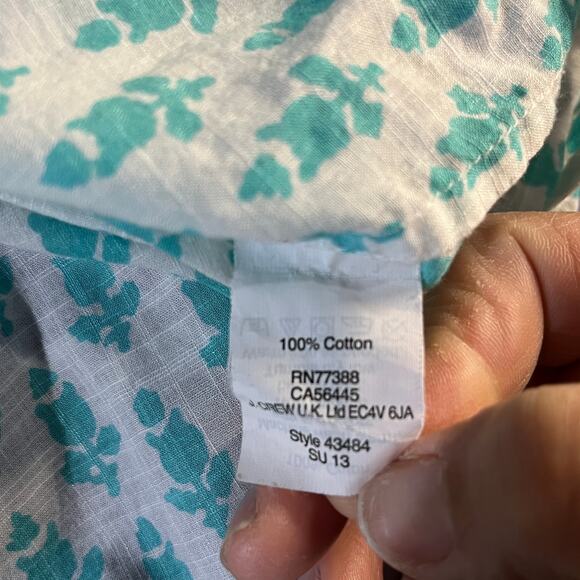 J. Crew Women's Teal Blue White Cotton Thistle Print Popover Size Small - Picture 4 of 6